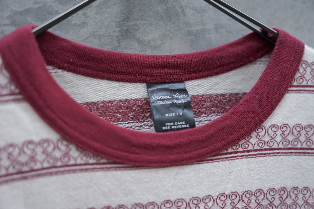 NUMBER (N)INE Red x Beige Crewneck Cotton Border T shirt - OKURA
