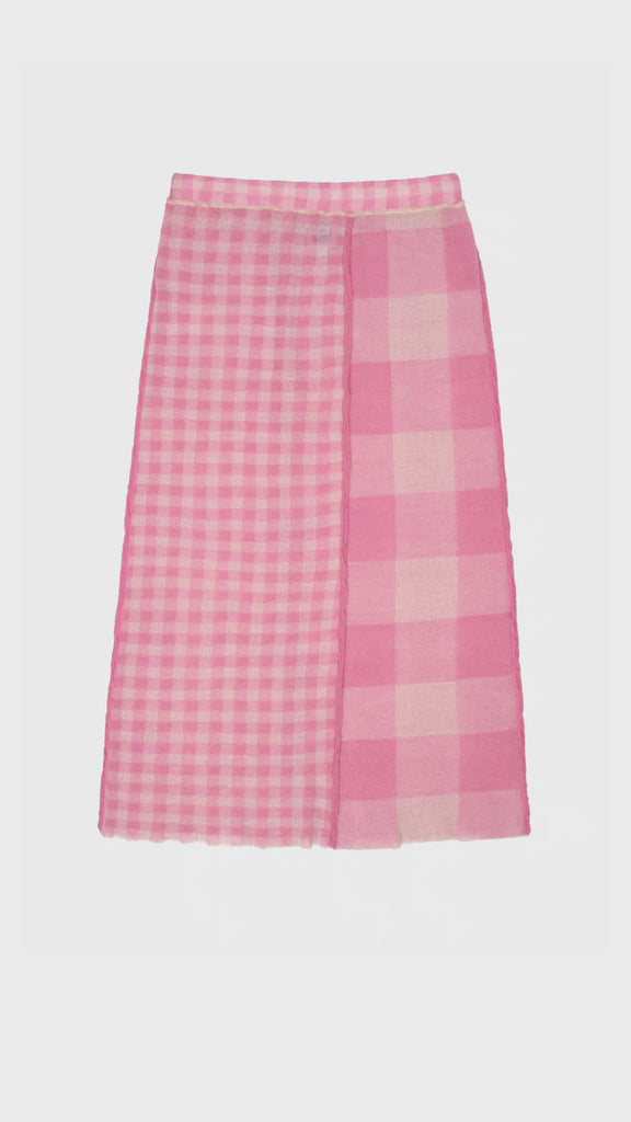 Yanyan Knits Gingham Maxi Skirt Pink - OKURA