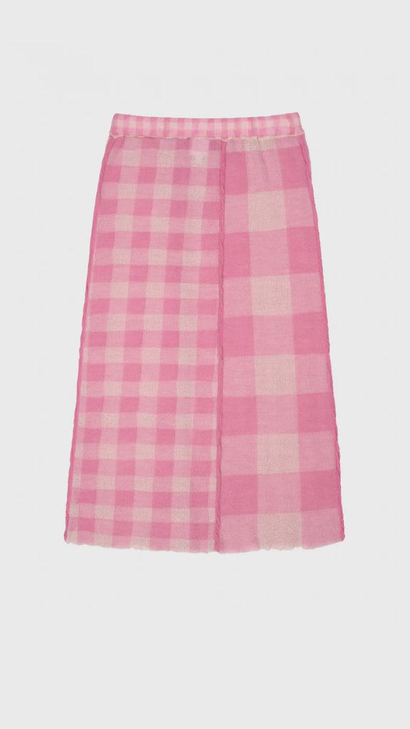 Yanyan Knits Gingham Maxi Skirt Pink - OKURA