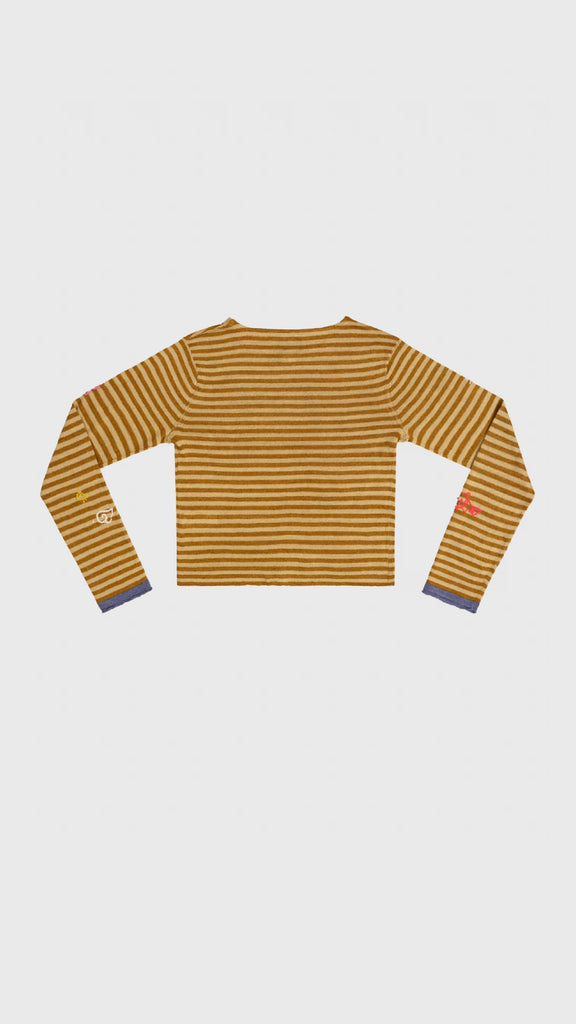 Yanyan Knits Mabo Curious Boatneck Ls Pullover (Stripe) Bark/Sand - OKURA