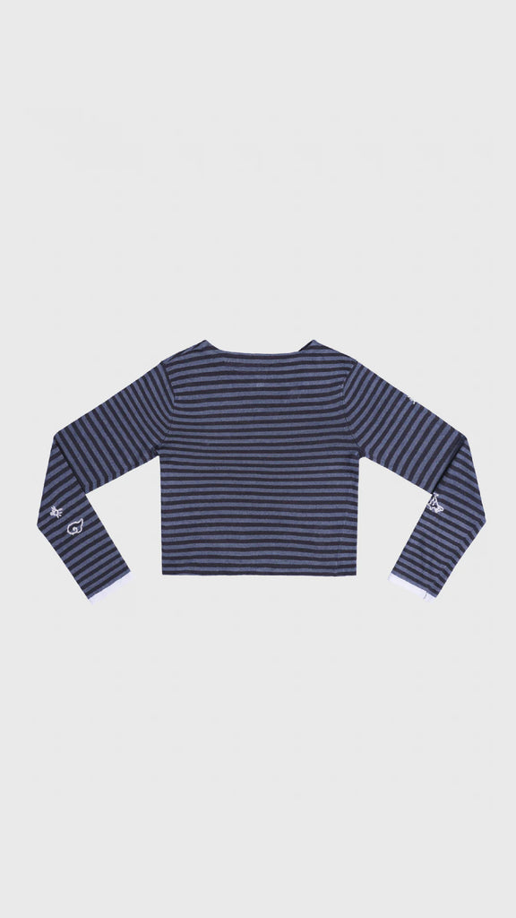 Yanyan Knits Mabo Curious Boatneck Ls Pullover (Stripe) Denim/Ink - OKURA