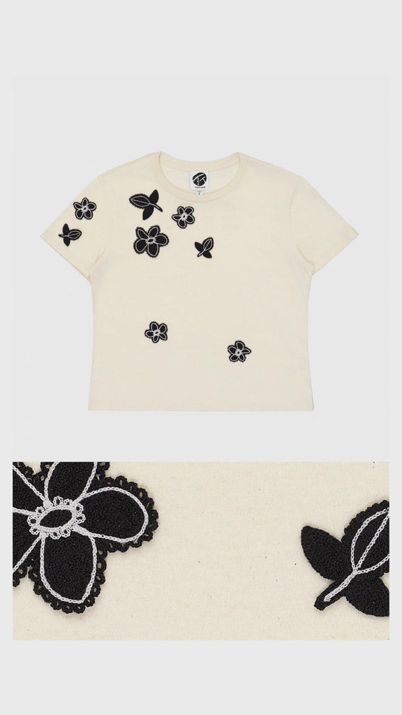 Yanyan Knits Floral Classic Fit Tee (Yanniversary Limited Edition) Raw Cotton/ Black Floral - OKURA