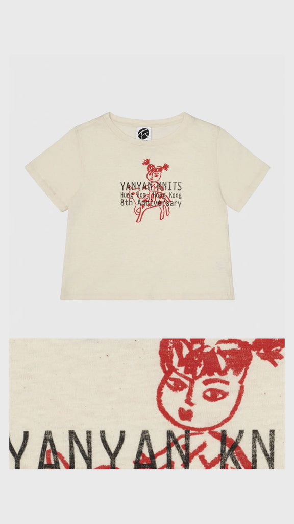 Yanyan Knits Printed Wawa Classic Fit Tee (Yanniversary Limited Edition) Raw Cotton / Red Wawa - OKURA