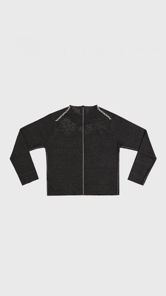 Yanyan Knits Mabo Slouchy Flower Ls Pullover Washed Black - OKURA