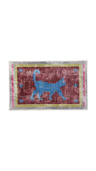 Detail Inc. Washable Rug "Walking Cat" Burgundy - OKURA