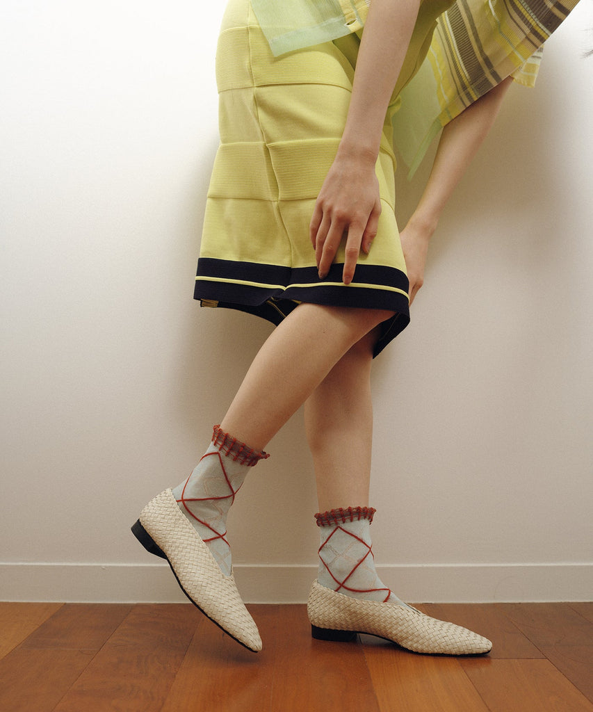 Tricote Cross Plaid Socks L.Blue - OKURA