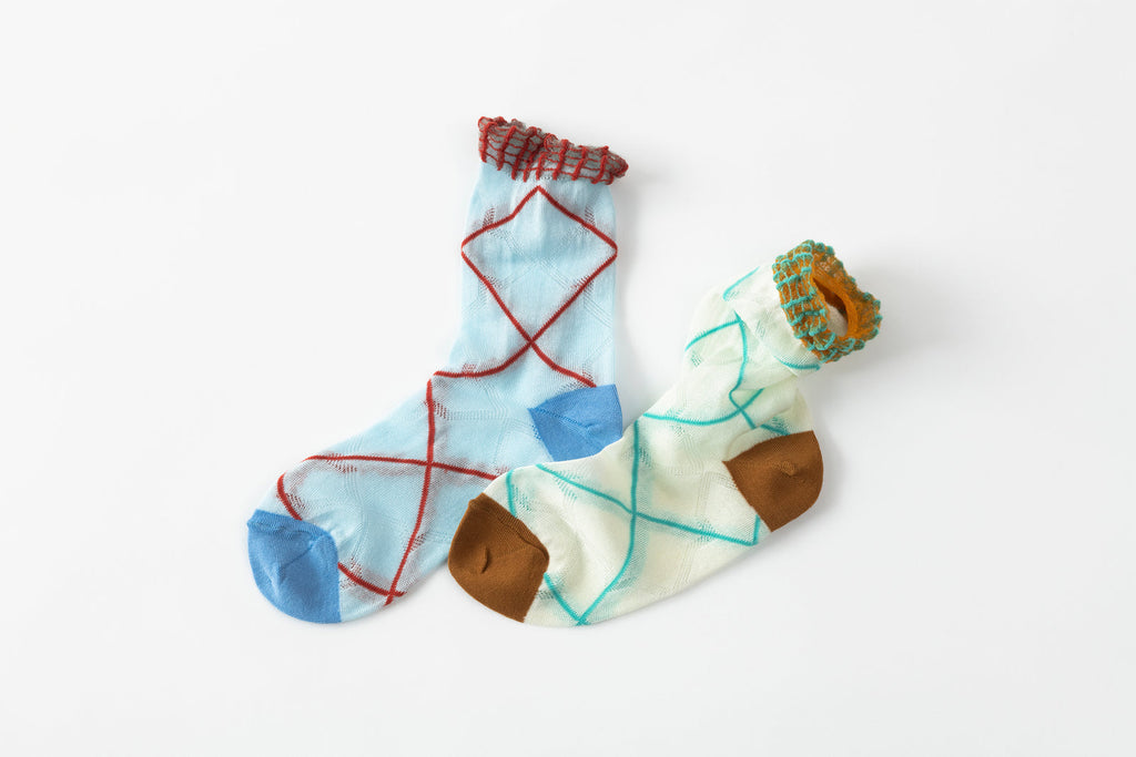 Tricote Cross Plaid Socks Ivory - OKURA