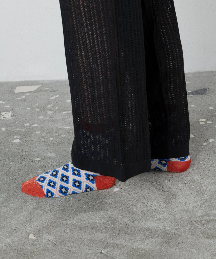Tricote Sheer Mosaic Tile Pattern Socks White - OKURA