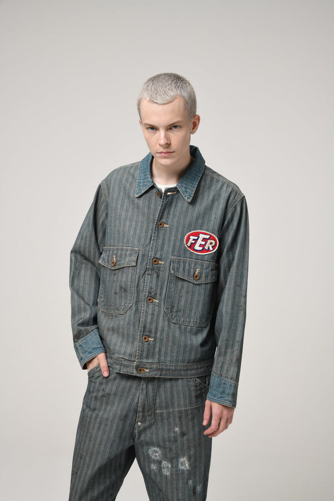 Bowwow Fer Gritgear Jacket Aged Indigo Herringbone - OKURA