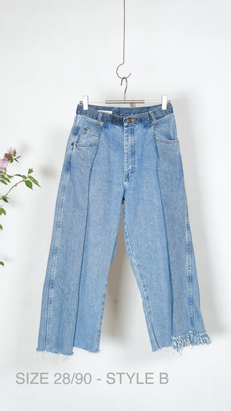 77 Circa Circa Make Vertically Cutback Fringe Wide Denim Pants Blue - OKURA