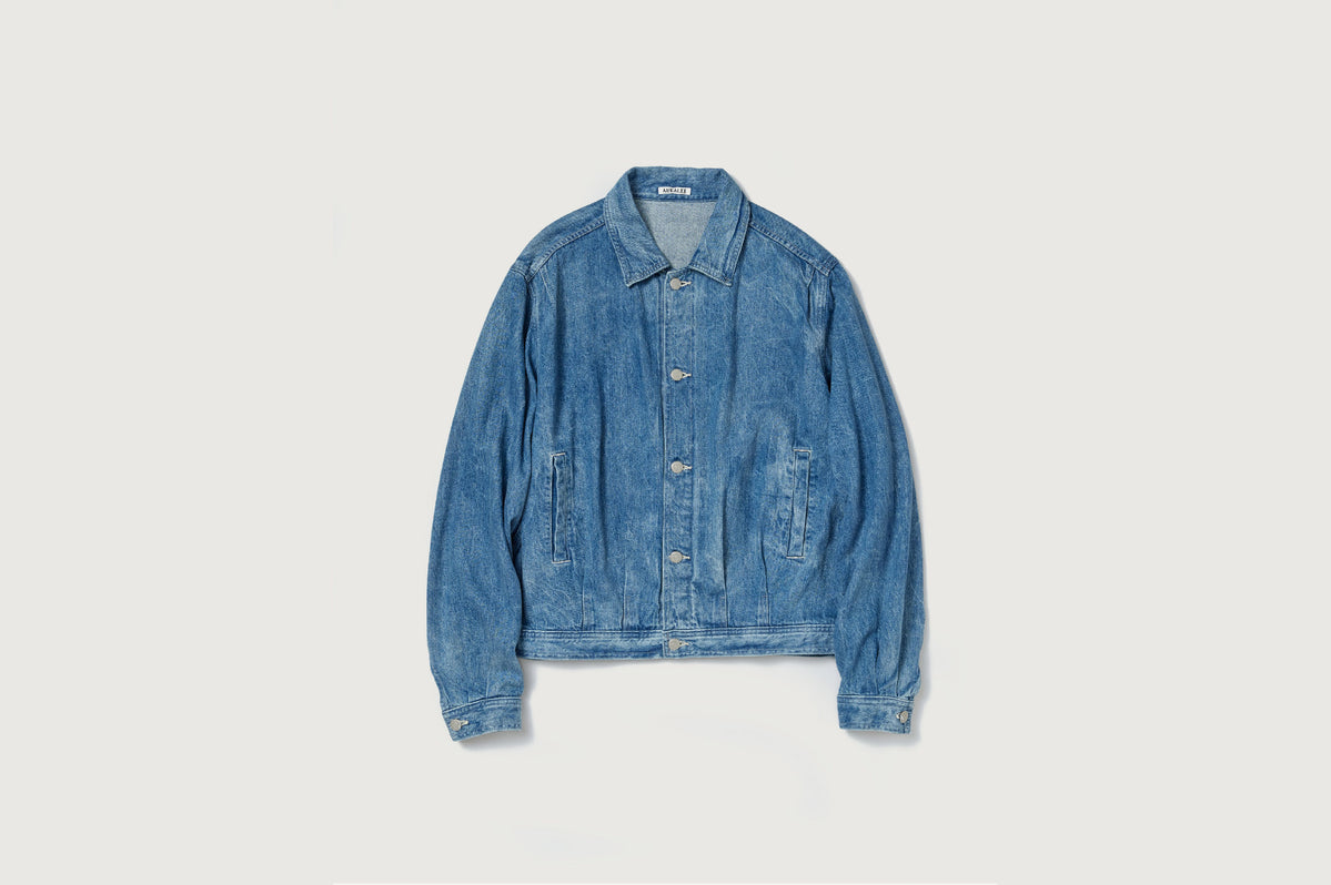 Auralee Men Selvedge Faded Light Denim Blouson Lighting Effect