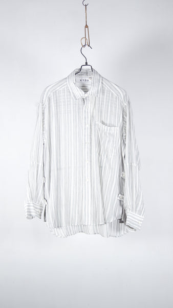 Kyou "Bean" Switching Balloon Side Pleats Shirt Gray Stripe - OKURA