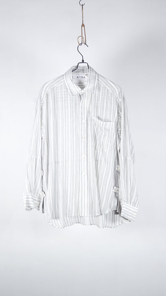 Kyou "Bean" Switching Balloon Side Pleats Shirt Gray Stripe - OKURA
