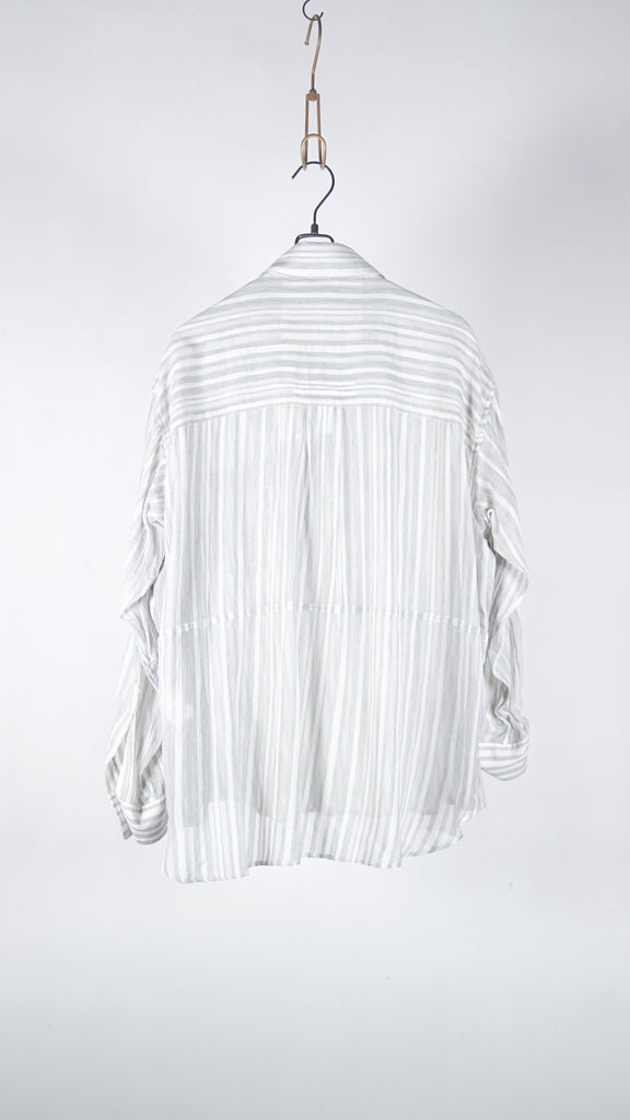 Kyou "Bean" Switching Balloon Side Pleats Shirt Gray Stripe - OKURA