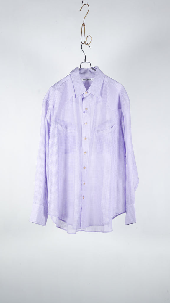 Seven By Seven Smile Pocket Sheer Western Shirts L/S -Gingham Check Indian Fabric- Purple - OKURA