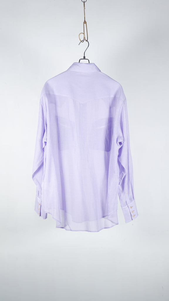 Seven By Seven Smile Pocket Sheer Western Shirts L/S -Gingham Check Indian Fabric- Purple - OKURA