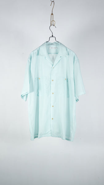 Seven By Seven Sheer Open Collar Shirts S/S -Gingham Check Indian Fabric- Blue - OKURA