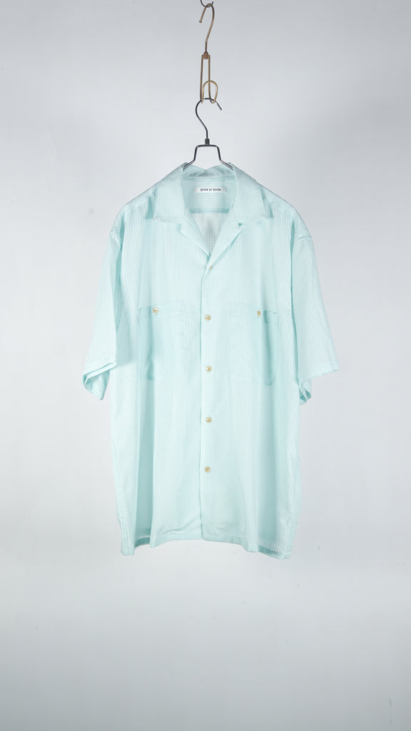 Seven By Seven Sheer Open Collar Shirts S/S -Gingham Check Indian Fabric- Blue - OKURA
