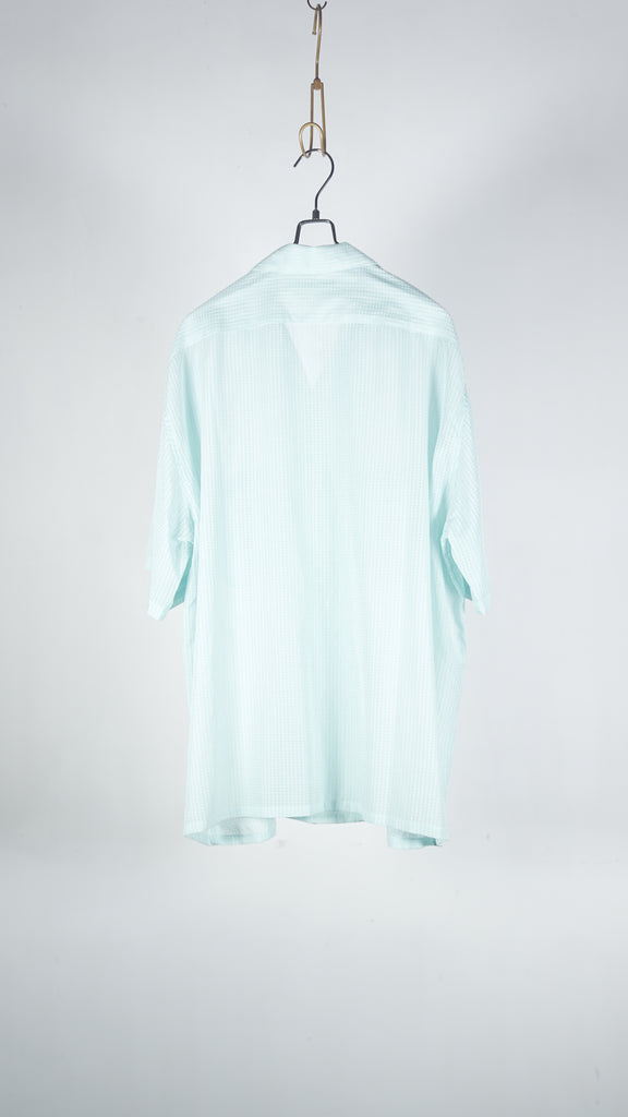 Seven By Seven Sheer Open Collar Shirts S/S -Gingham Check Indian Fabric- Blue - OKURA