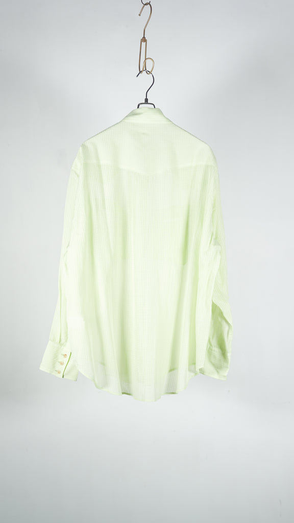 Seven By Seven Smile Pocket Sheer Western Shirts L/S -Gingham Check Indian Fabric- Green - OKURA