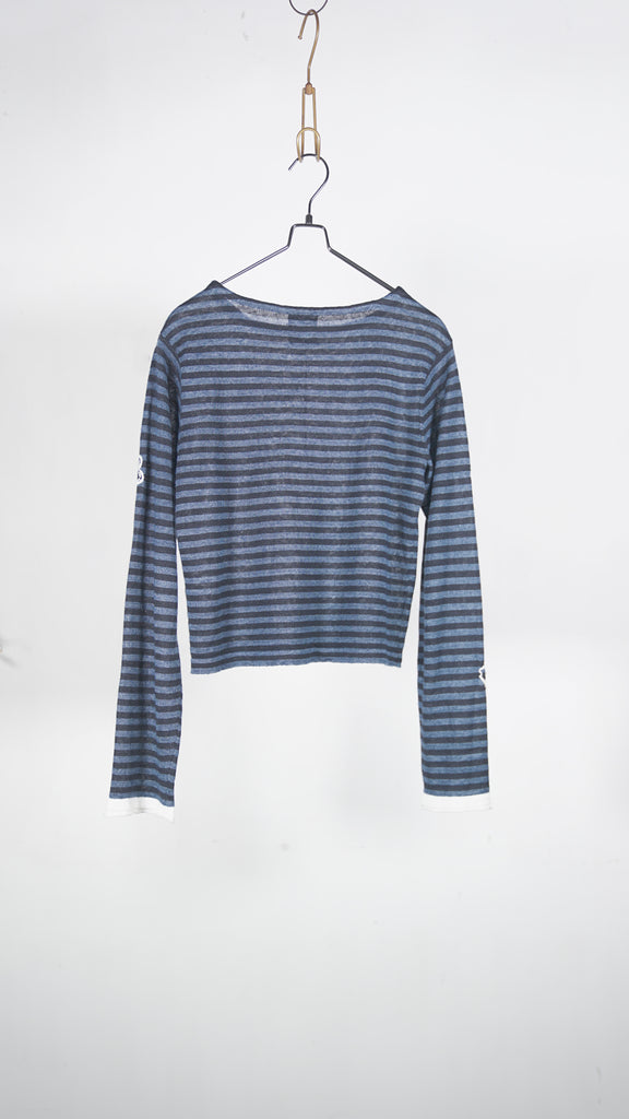 Yanyan Knits Mabo Curious Boatneck Ls Pullover (Stripe) Denim/Ink - OKURA