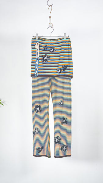 Yanyan Knits Romy Lace Up Flower Mini Skirt Pant Set Blue Multi - OKURA