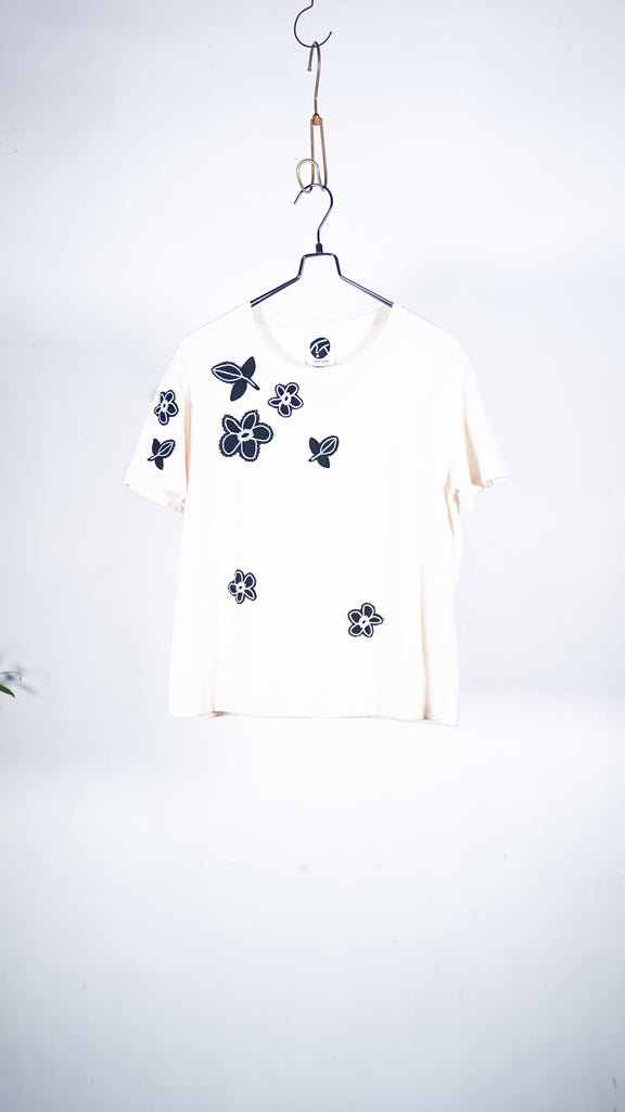 Yanyan Knits Floral Classic Fit Tee (Yanniversary Limited Edition) Raw Cotton/ Black Floral - OKURA