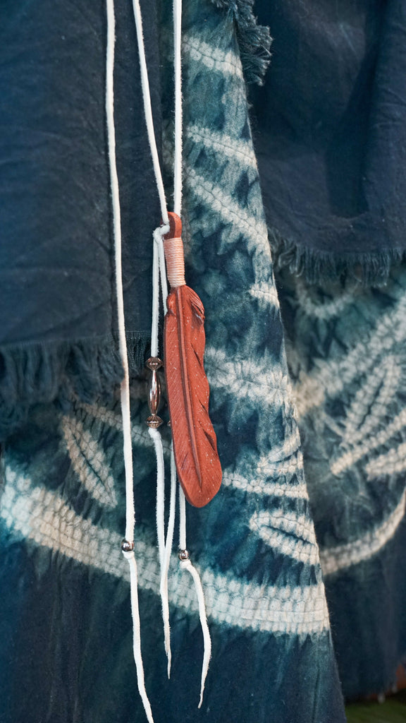 Seven By Seven Rooster King&Co.,Seven By Seven - Leather Carving Feather Necklace -Silver Beads- Beige - OKURA