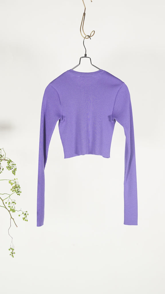 Auralee Women Super Fine Wool High Gauge Rib Knit Short Cardigan Purple - OKURA