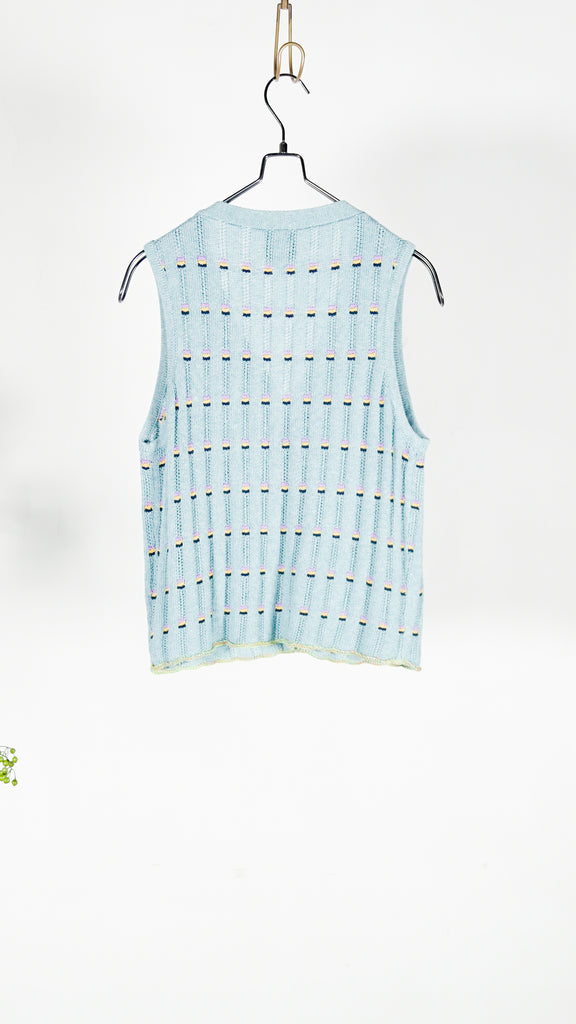 Yanyan Knits Dotty Rib Waistcoat Dusty Blue - OKURA