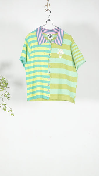 Yanyan Knits Daisy Linen Ss Cardigan Lime Multi - OKURA