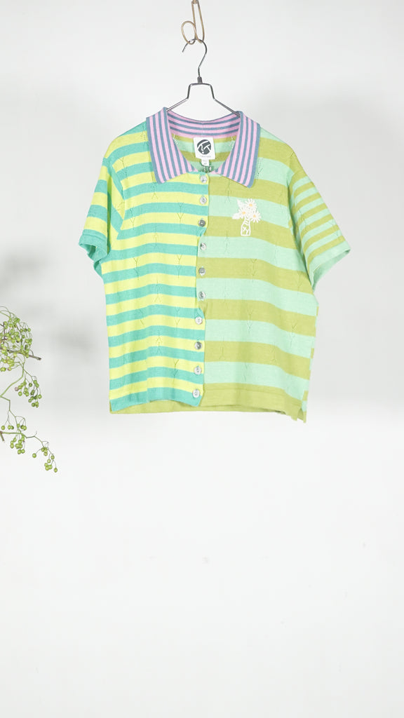 Yanyan Knits Daisy Linen Ss Cardigan Lime Multi - OKURA