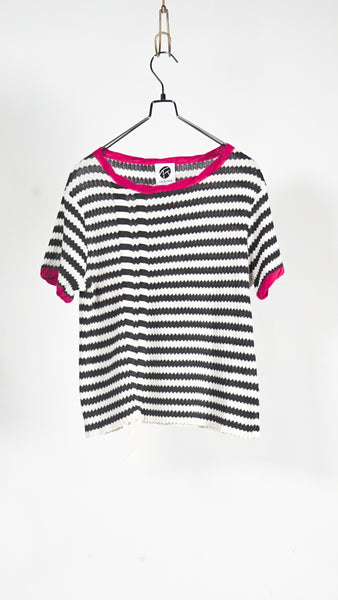 Yanyan Knits Bow Stripe Tee Black/Ivory - OKURA