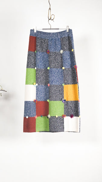 Yanyan Knits Garden Check Midi Skirt Navy/Green Multi - OKURA