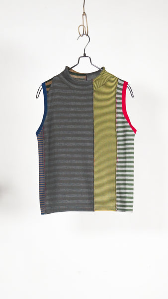 Yanyan Knits Mismatch Stripe Mockneck Tank Grey Multi - OKURA