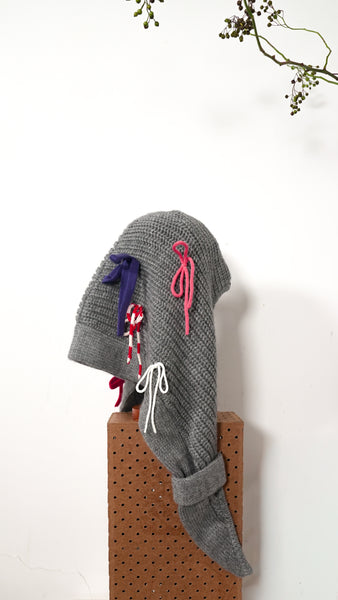 Yanyan Knits Frosty Tie Hood Grey - OKURA
