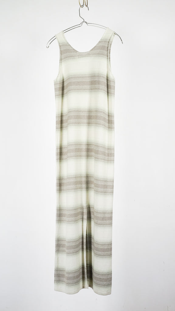 Auralee Women Cotton Silk Gradient Stripe Knit Dress Lime Gray Stripe - OKURA