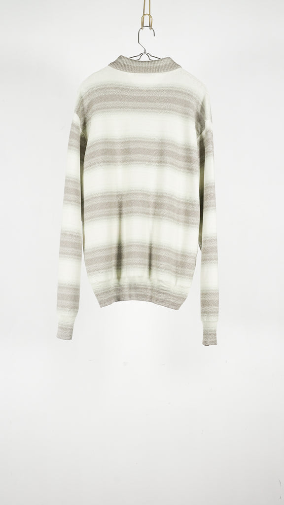 Auralee Men Cotton Silk Gradient Stripe Knit Shirt Cardigan Lime Gray Stripe - OKURA