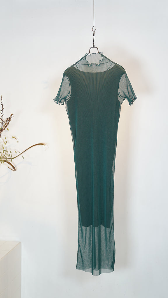 Kotohayokozawa Todo Sheer Layered Short Sleeve Dress Dk.Green OKURA Kotohayokozawa Todo Sheer Layered Short Sleeve Dress Dk.Green OKURA