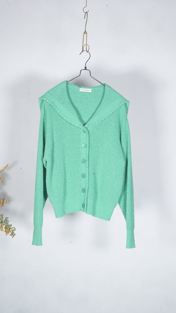 Shinzone Sailor Collar Knit Cardigan Turquoise - OKURA