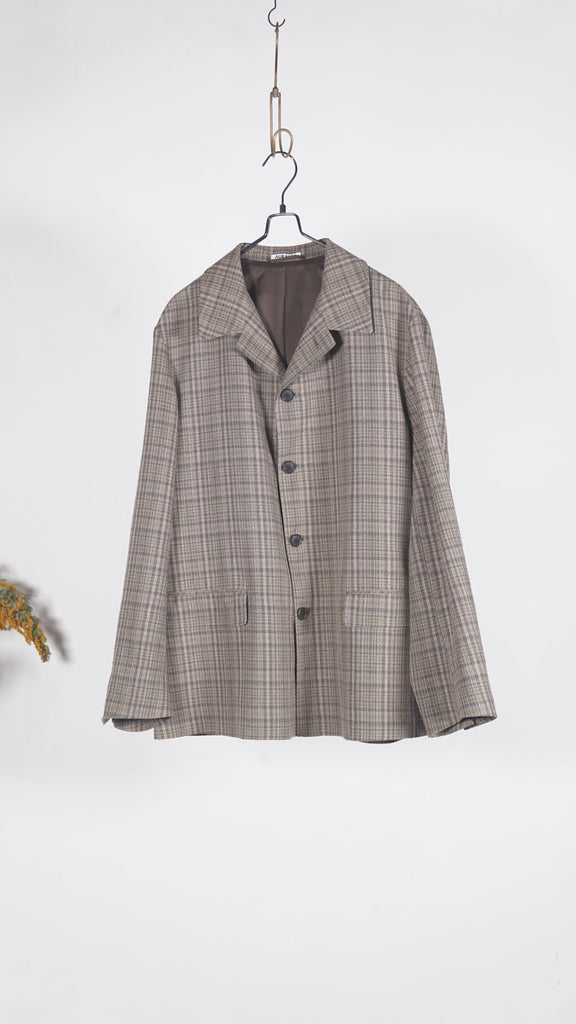Auralee Men Silk Linen Nep Check Jacket Dark Brown Check - OKURA