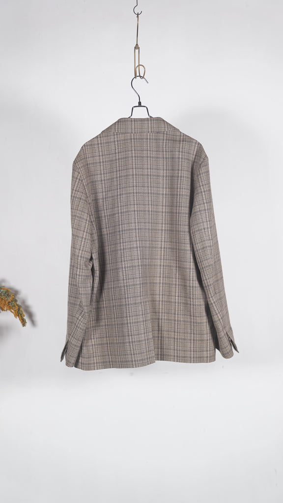 Auralee Men Silk Linen Nep Check Jacket Dark Brown Check - OKURA