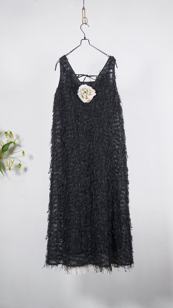 Leur Logette Sheer Fringe Dress Black - OKURA