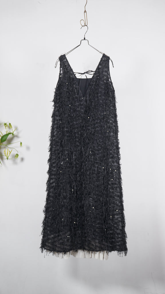 Leur Logette Sheer Fringe Dress Black - OKURA