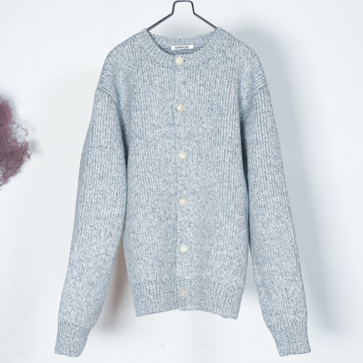 Auralee Men Double-Faced Wool Alpaca Low Gauge Knit Crew-Neck