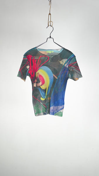 Kotohayokozawa Todo Sheer Graphic Top Blue Mess - OKURA