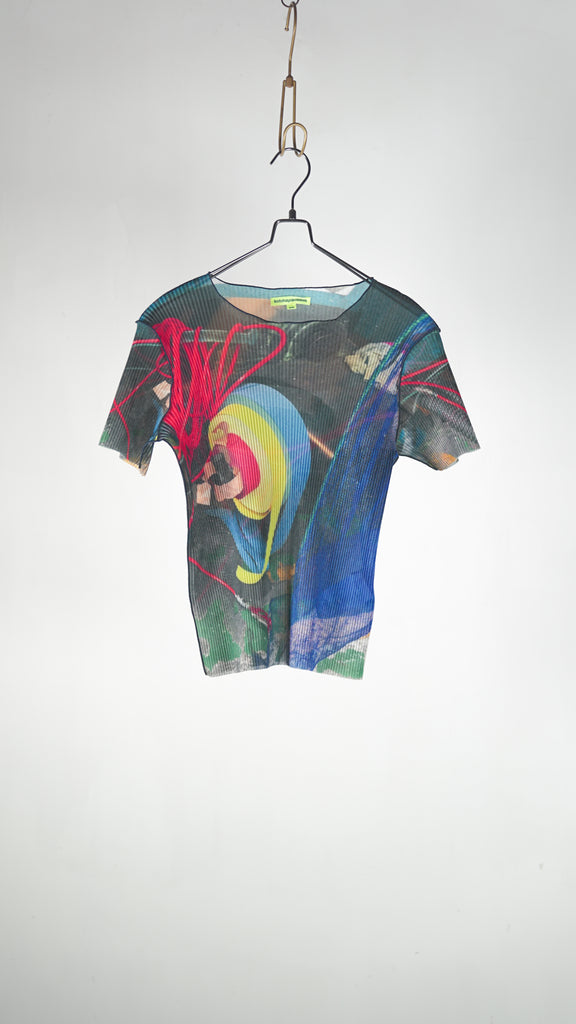 Kotohayokozawa Todo Sheer Graphic Top Blue Mess - OKURA