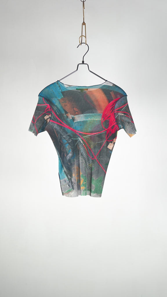 Kotohayokozawa Todo Sheer Graphic Top Blue Mess - OKURA
