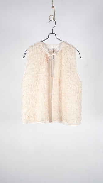 Bunon Flower Gilet - Khadi Silk Organdy & Embroidery Ecru - OKURA