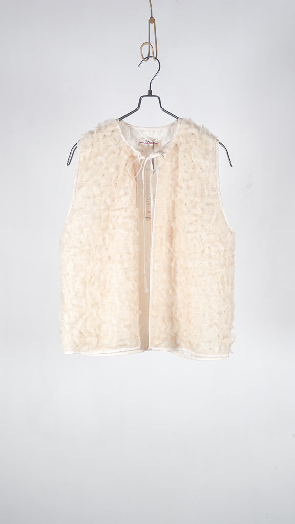 Bunon Flower Gilet - Khadi Silk Organdy & Embroidery Ecru - OKURA